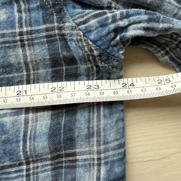 Ryan Michael Men's Large Western Shirt Button Up Blue Woven Plaid Long Sleeve - Picture 11 of 15